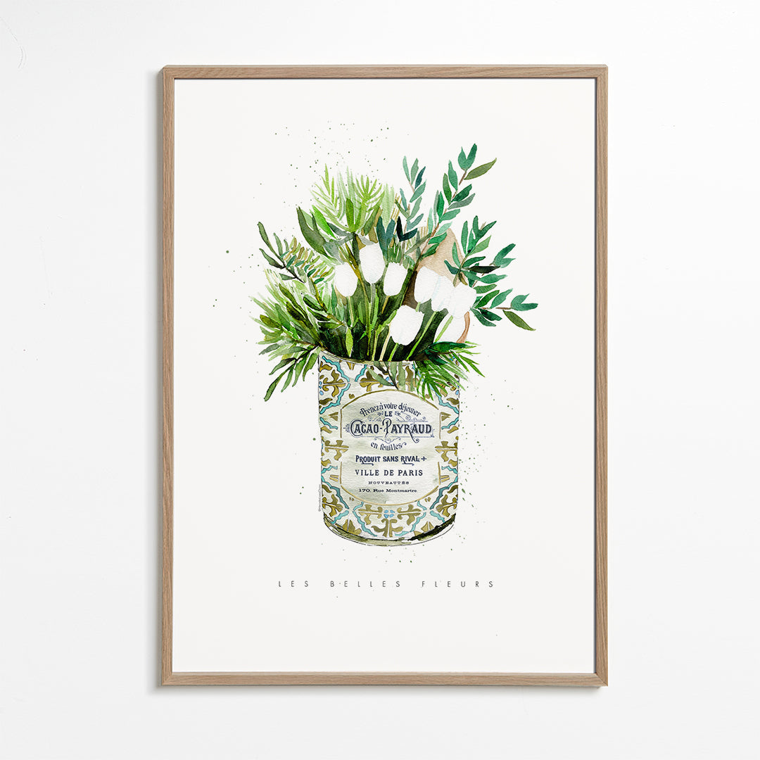 Botanisk poster vita tulpaner i vintageburk