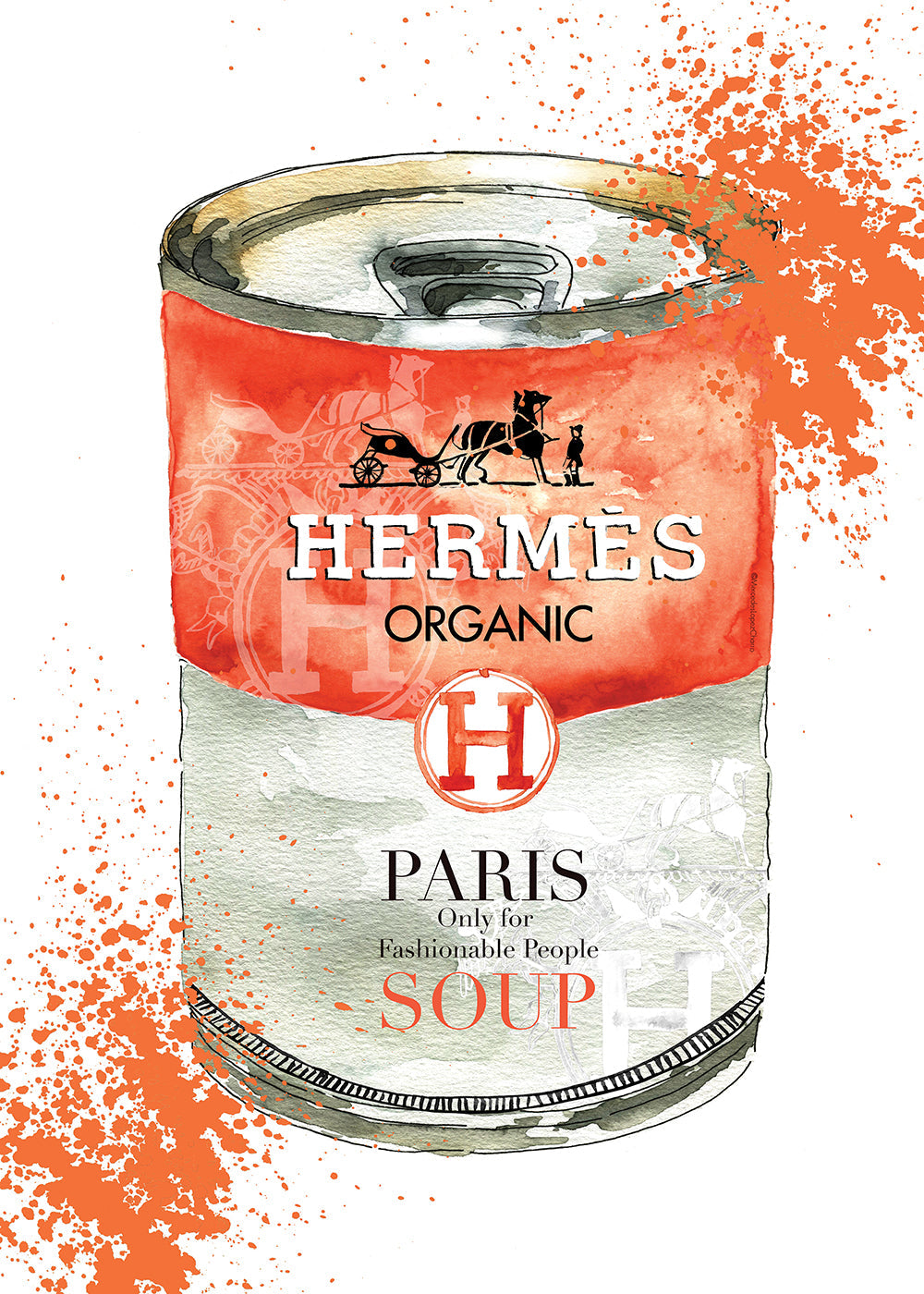 Kökskonst Hermès Soup illustrerad burk