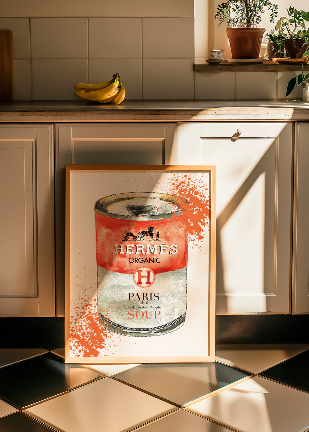 Kökskonst Hermès Soup illustrerad burk