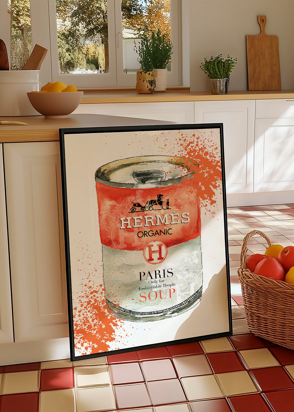 Kökskonst Hermès Soup illustrerad burk
