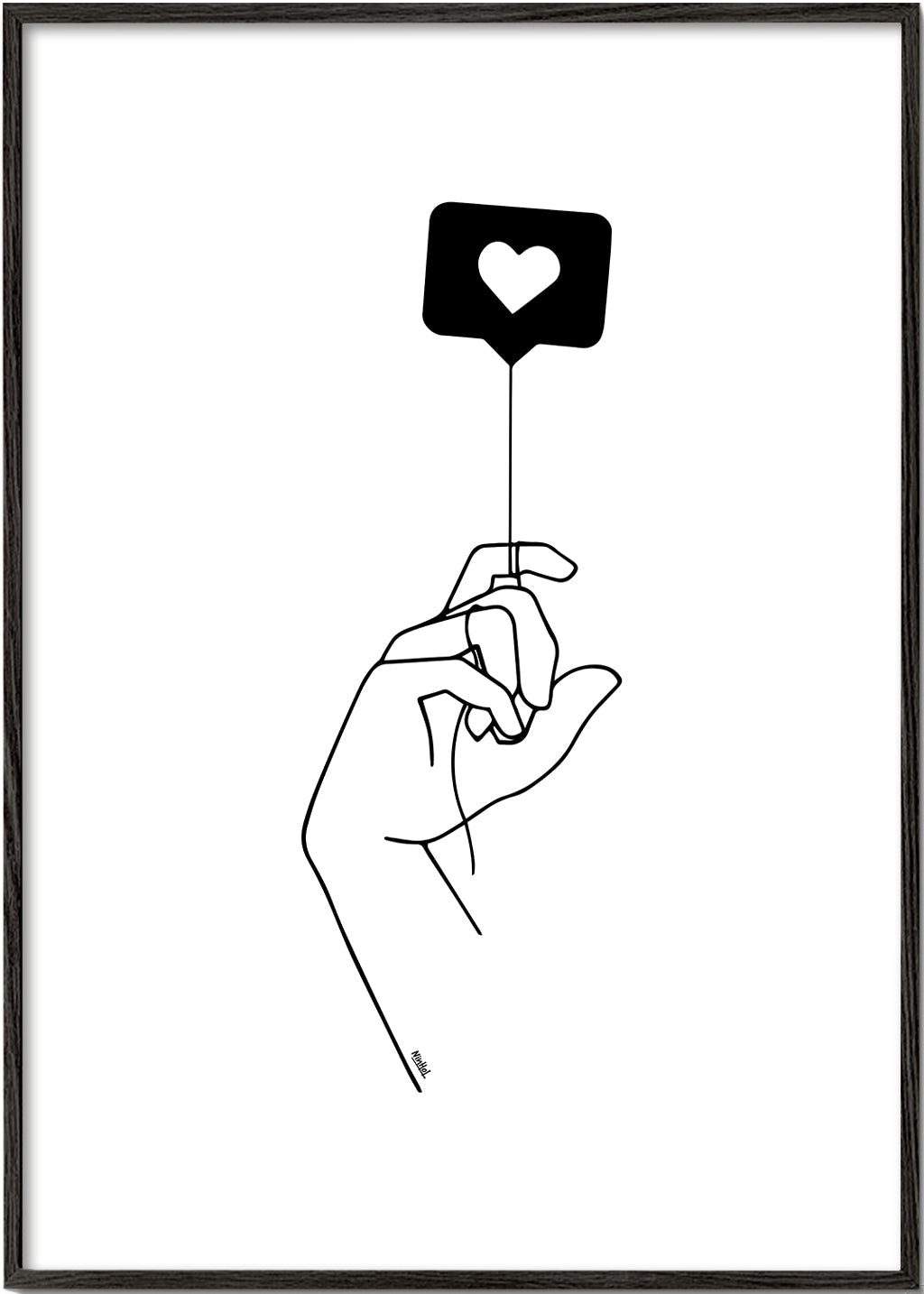 Minimalistisk illustration hand med hjärtbubbla