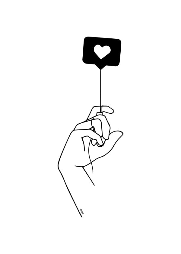Minimalistisk illustration hand med hjärtbubbla