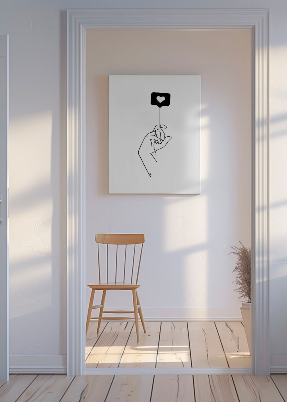 Minimalistisk illustration hand med hjärtbubbla