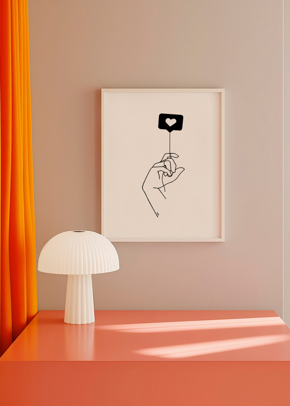 Minimalistisk illustration hand med hjärtbubbla