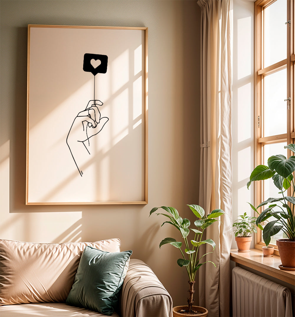 Minimalistisk illustration hand med hjärtbubbla