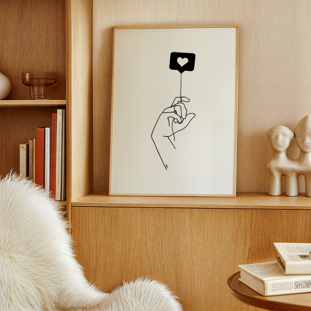Minimalistisk illustration hand med hjärtbubbla