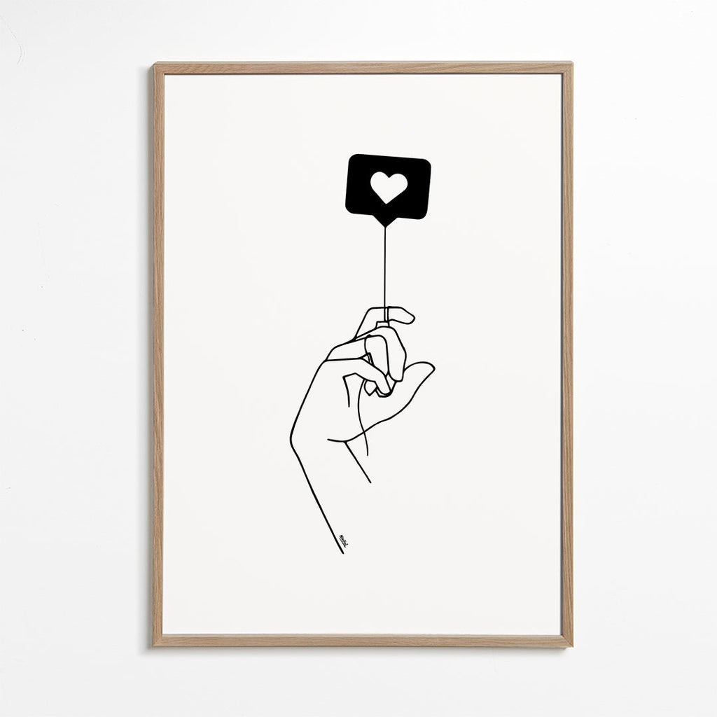 Minimalistisk illustration hand med hjärtbubbla