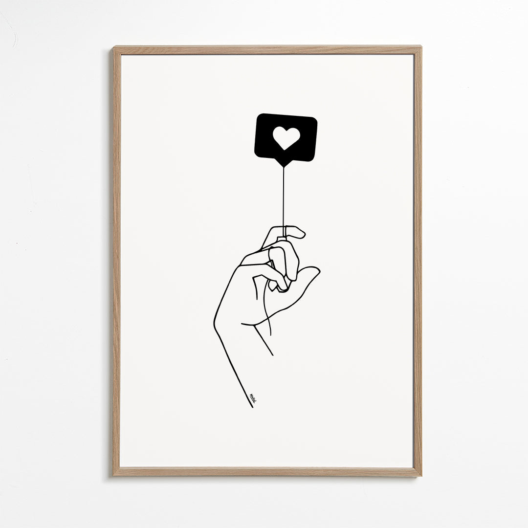 Minimalistisk illustration hand med hjärtbubbla