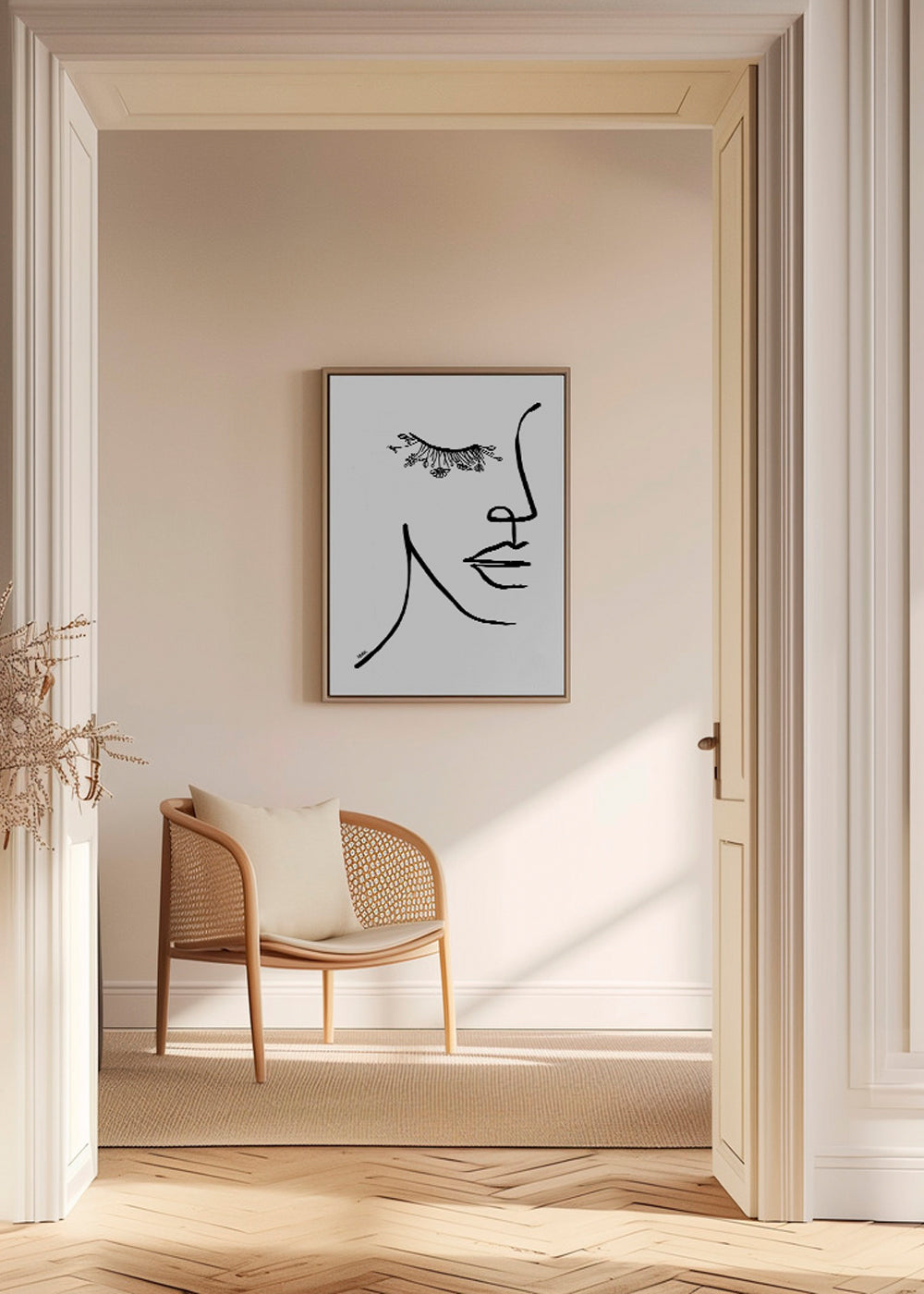 Minimal ansiktsillustration med blomfrans