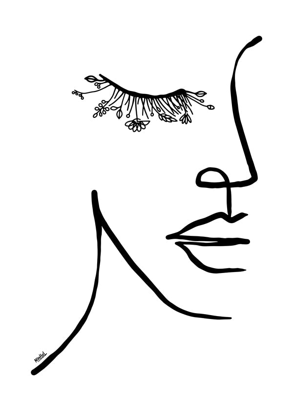 Minimal ansiktsillustration med blomfrans