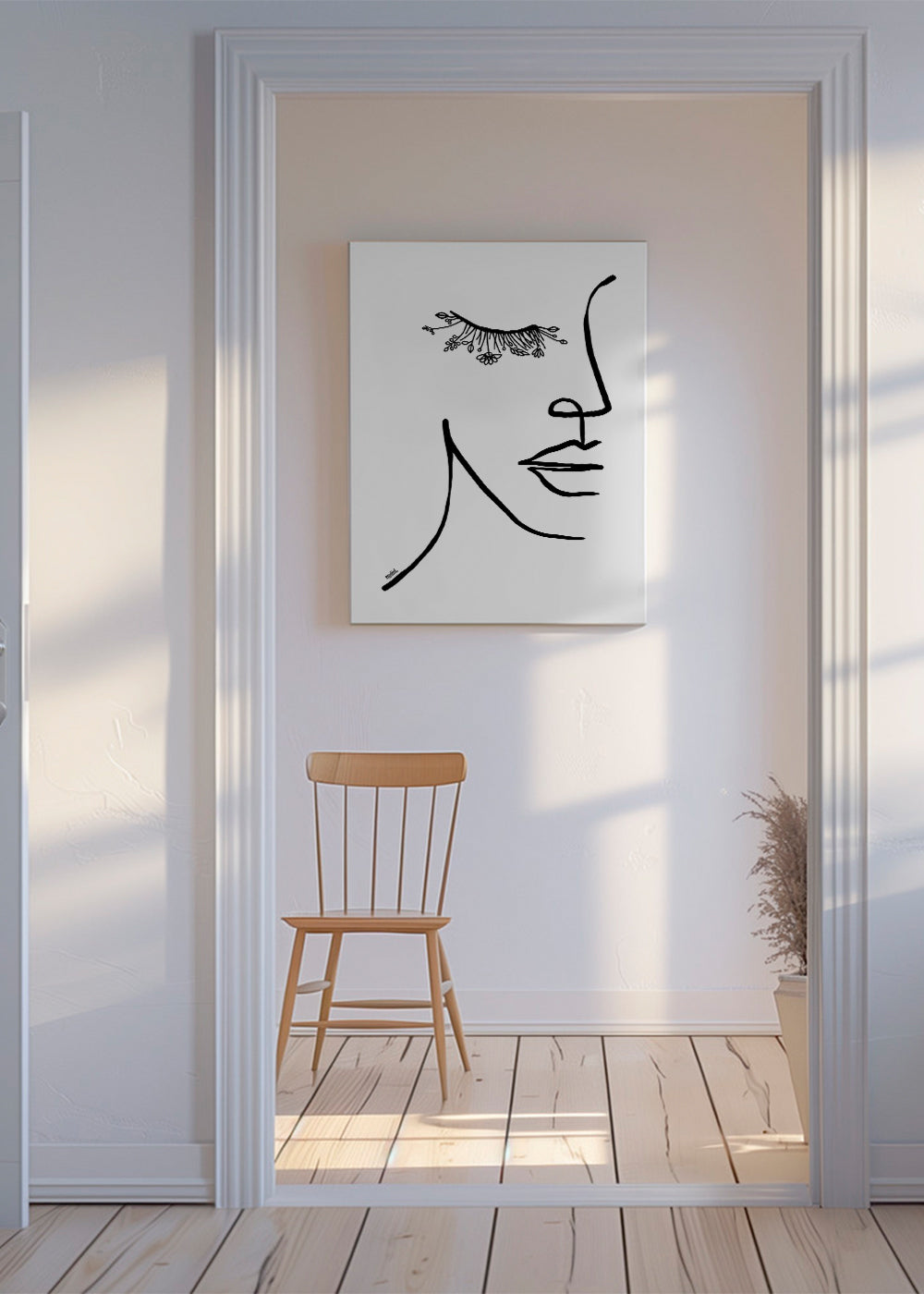 Minimal ansiktsillustration med blomfrans