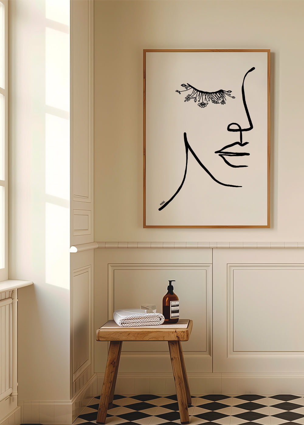 Minimal ansiktsillustration med blomfrans