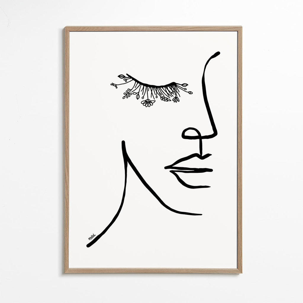 Minimal ansiktsillustration med blomfrans