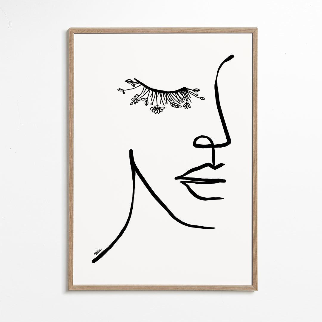 Minimal ansiktsillustration med blomfrans