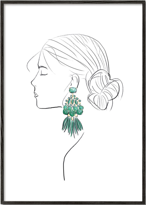 Illustration profil av kvinna med gröna örhängen