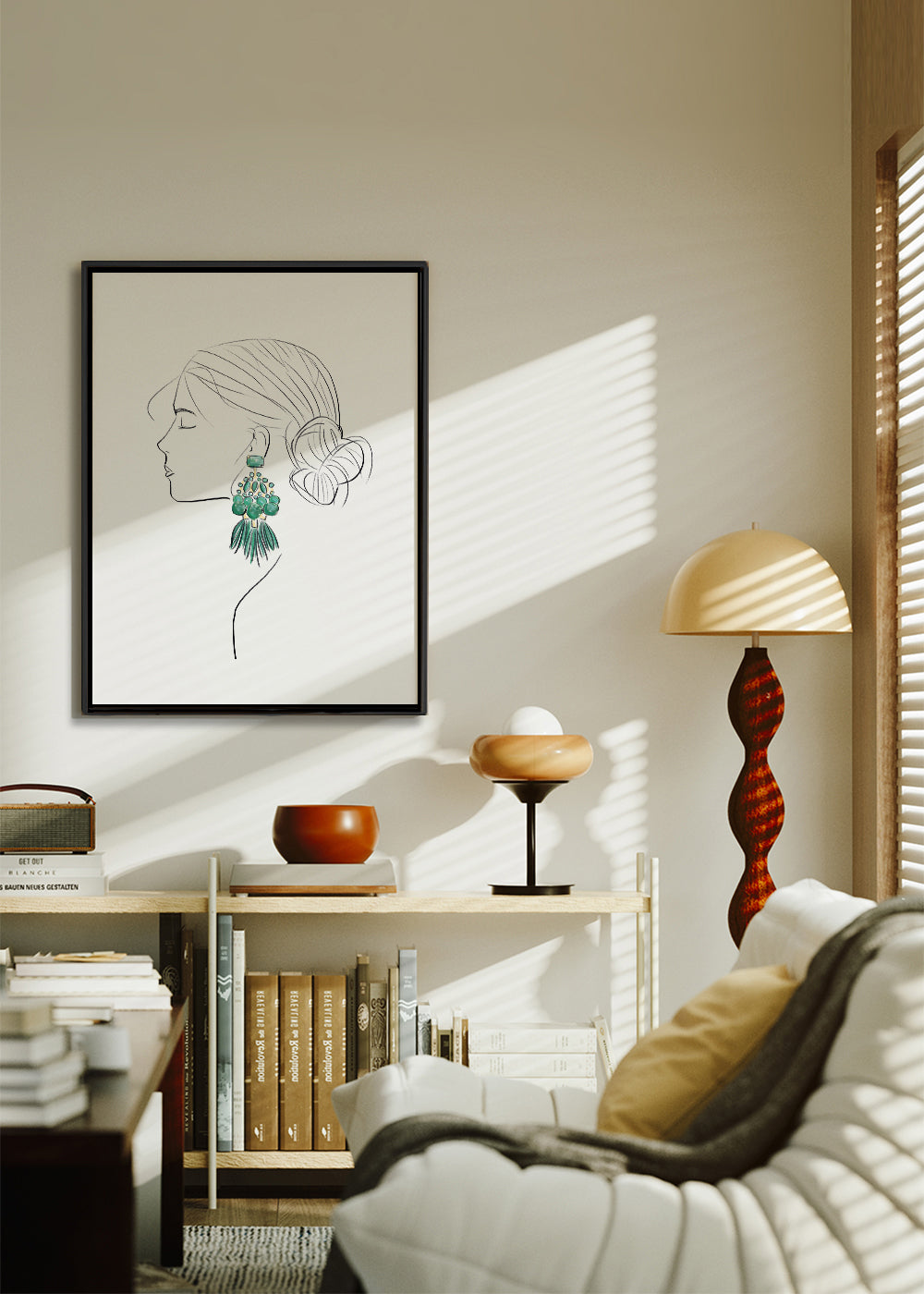 Illustration profil av kvinna med gröna örhängen
