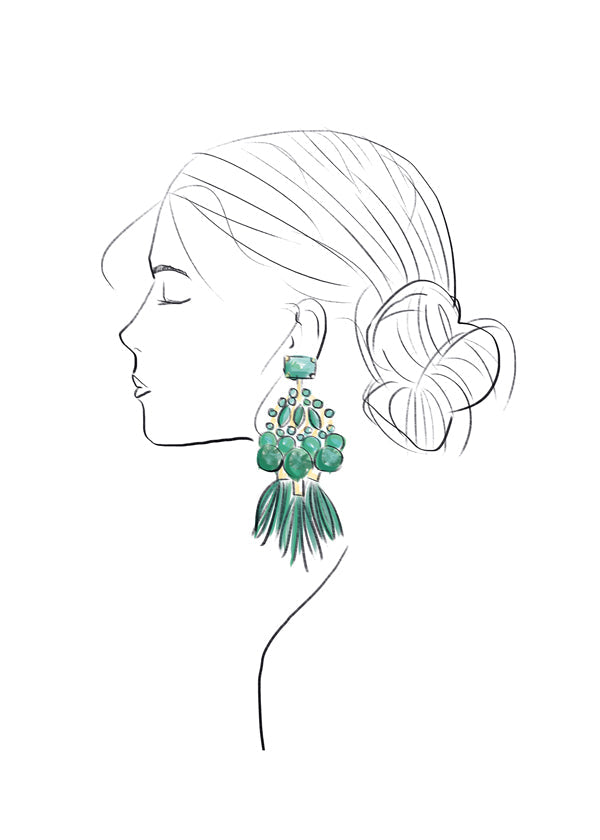 Illustration profil av kvinna med gröna örhängen