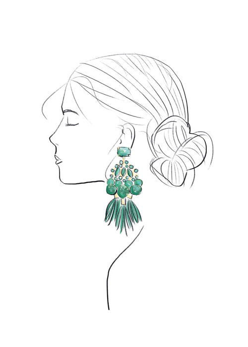 Illustration profil av kvinna med gröna örhängen