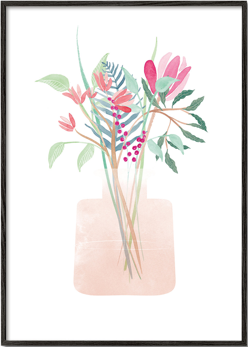 Botanisk poster med bukett i rosa vas