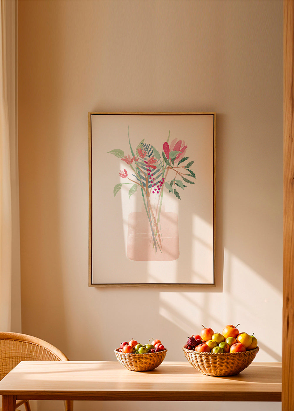 Botanisk poster med bukett i rosa vas