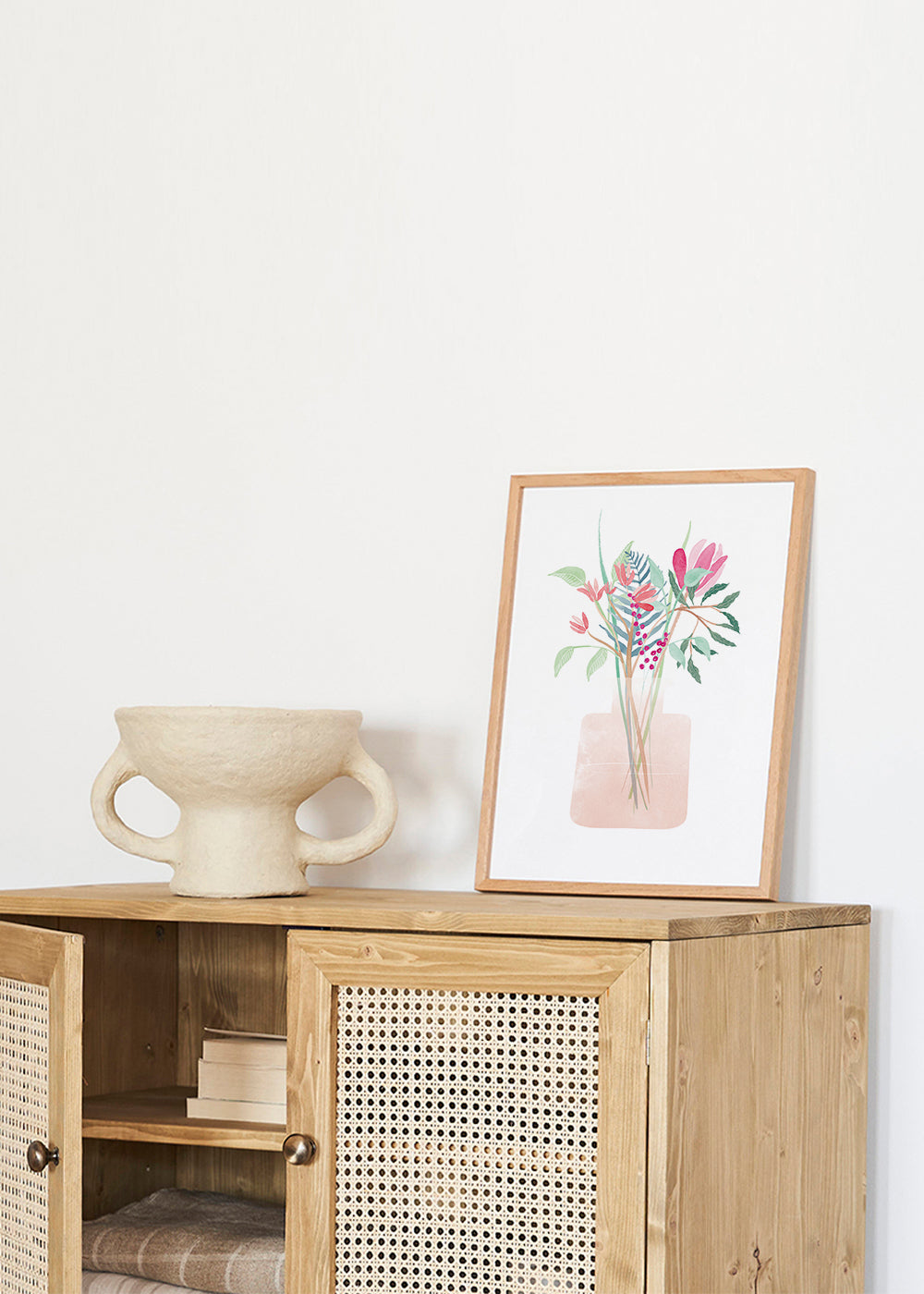 Botanisk poster med bukett i rosa vas