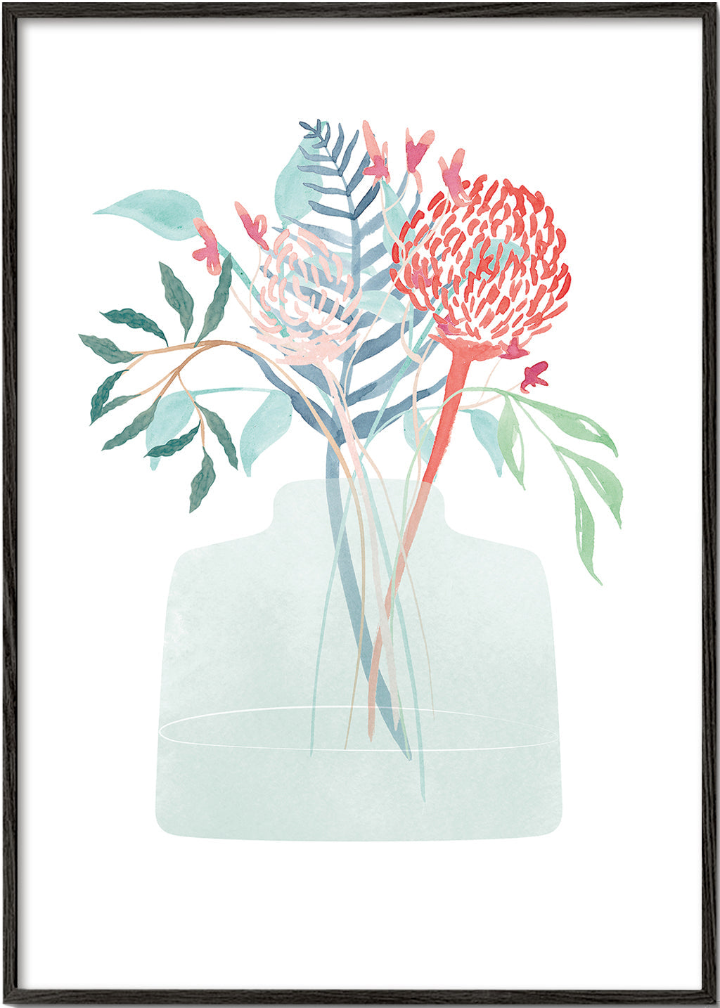 Botanisk poster med akvarellvas