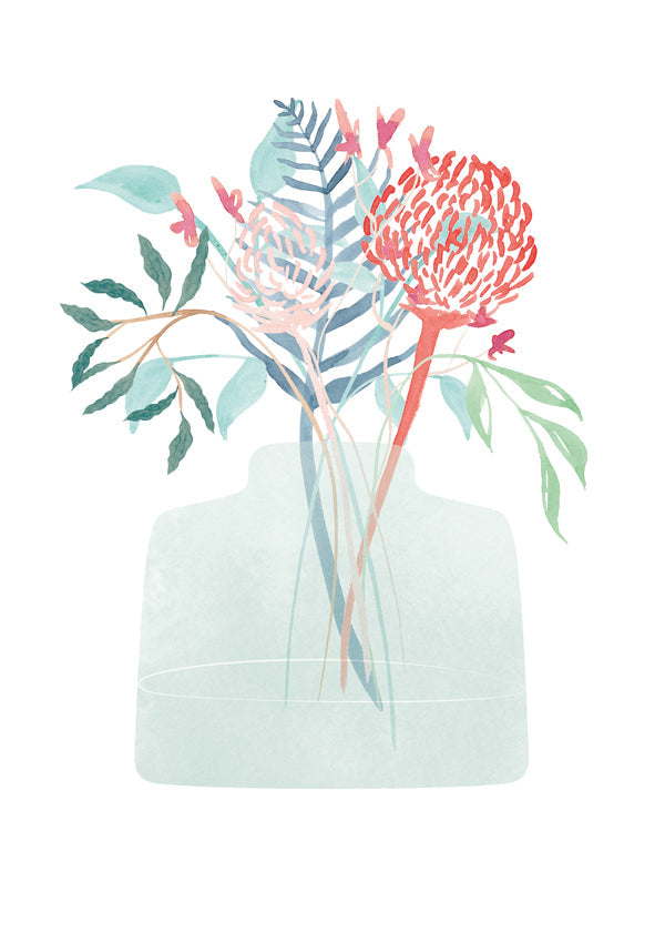 Botanisk poster med akvarellvas