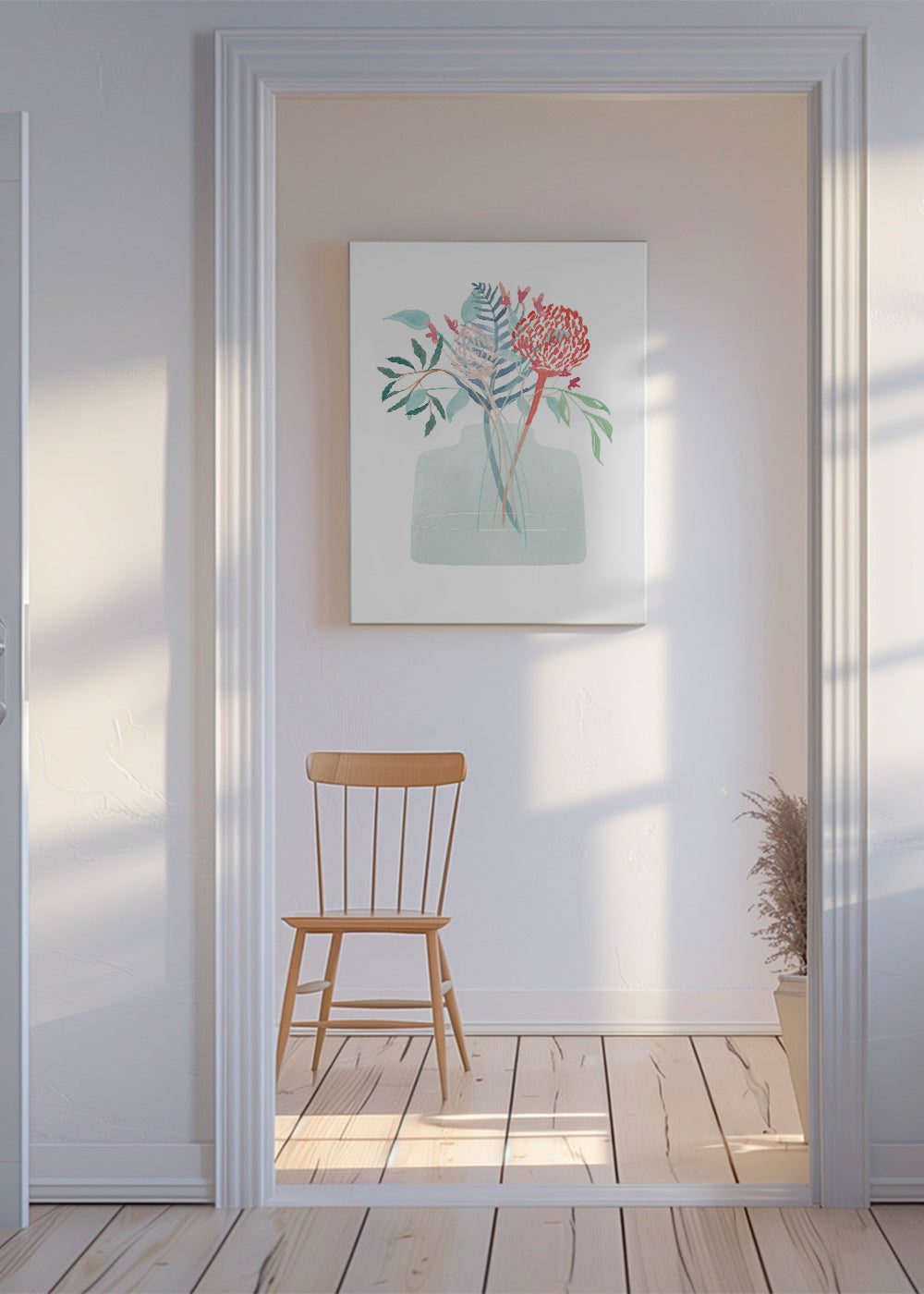 Botanisk poster med akvarellvas