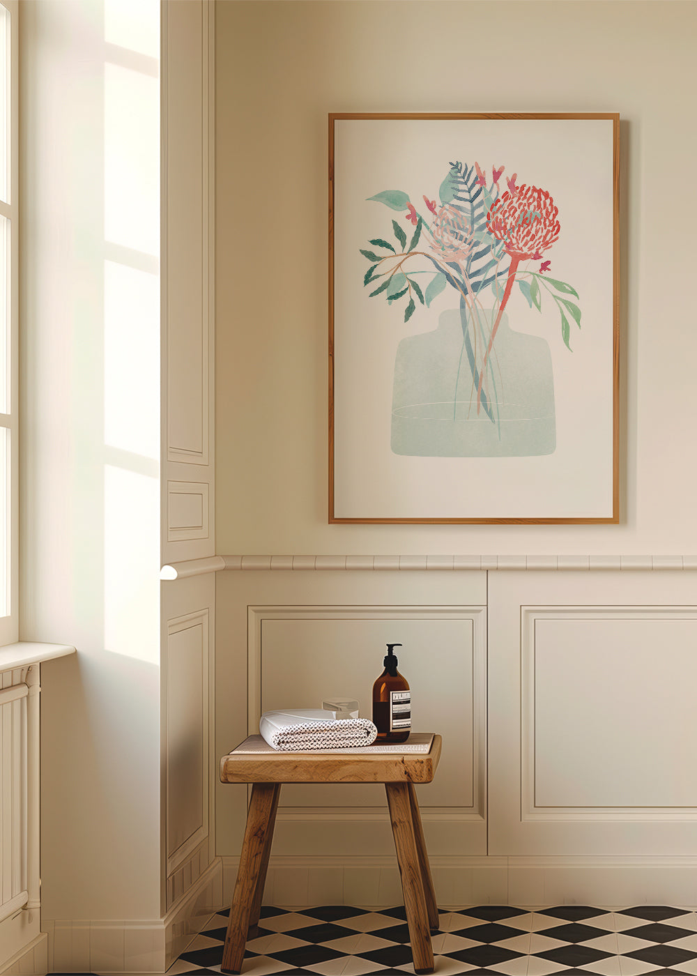 Botanisk poster med akvarellvas