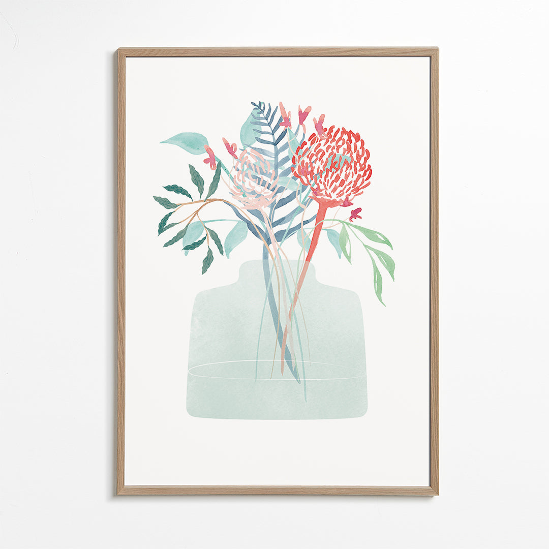 Botanisk poster med akvarellvas