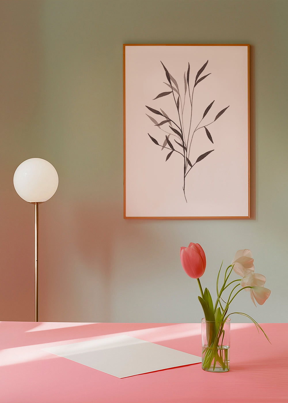 Botaniskt tryck smal kvist