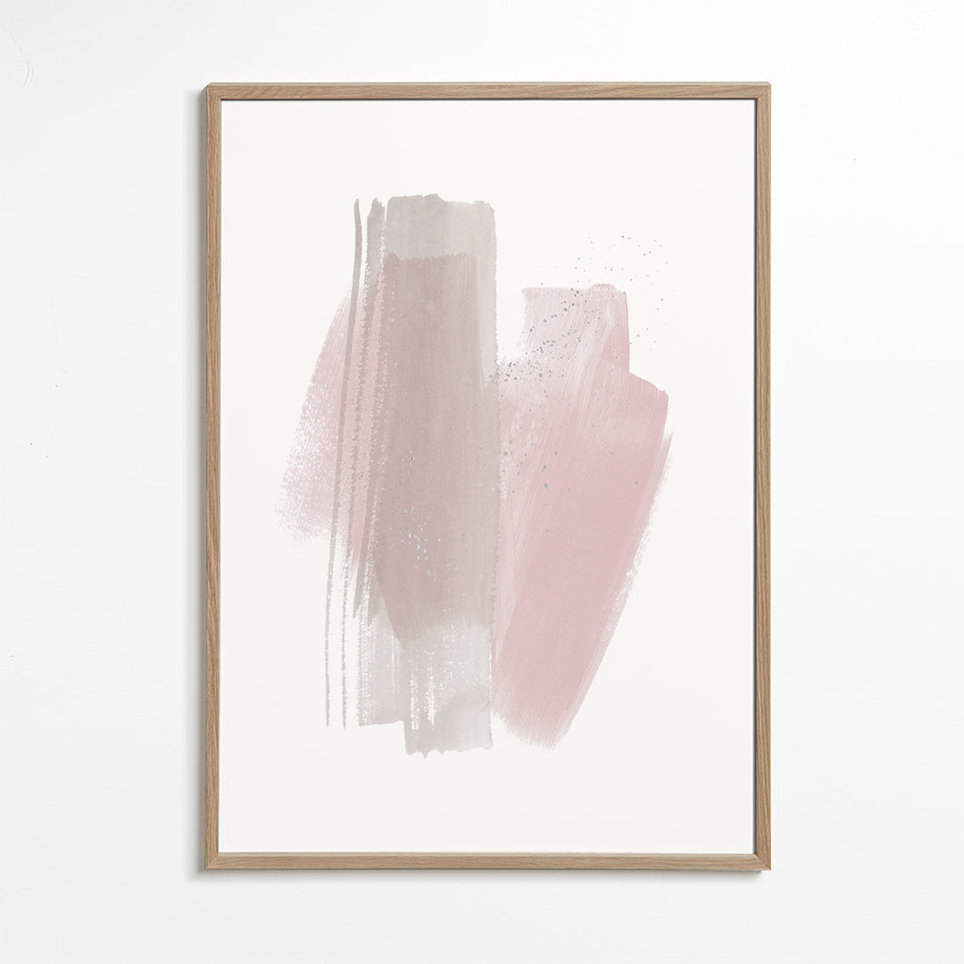 Abstrakt konst med rosa och beige penseldrag