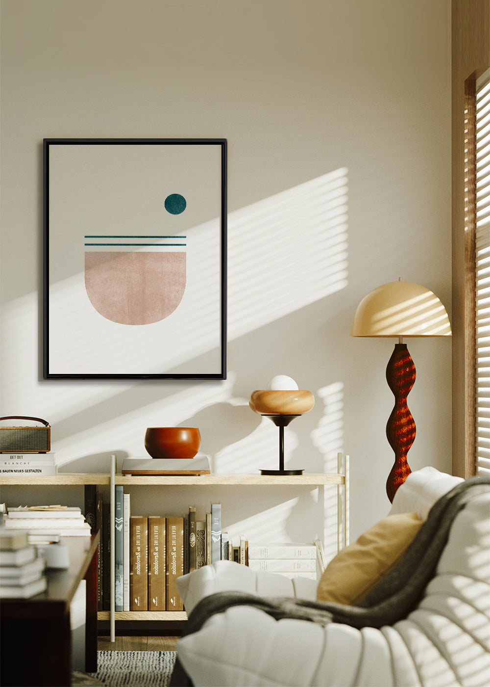 Geometrisk poster halvcirkel med teal prick