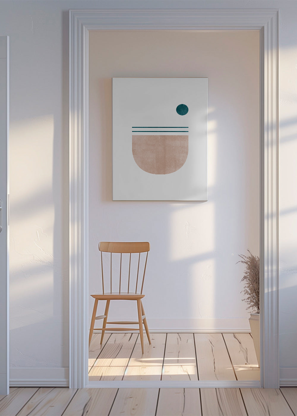 Geometrisk poster halvcirkel med teal prick