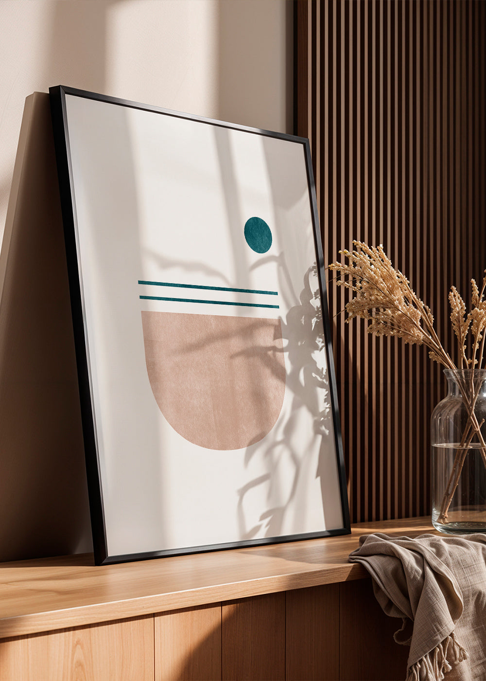 Geometrisk poster halvcirkel med teal prick
