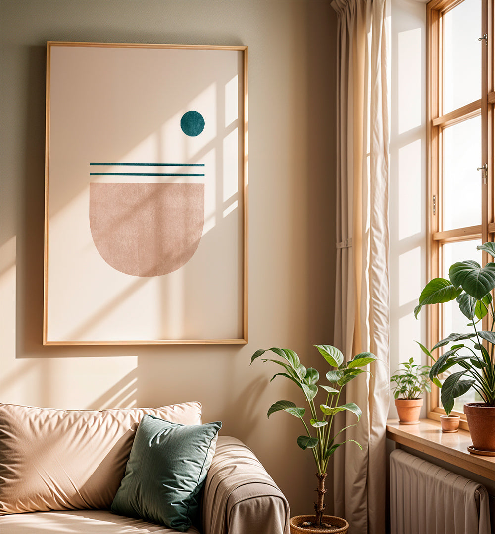 Geometrisk poster halvcirkel med teal prick