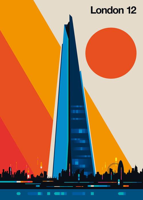 Stadsposter med blå skyskrapa