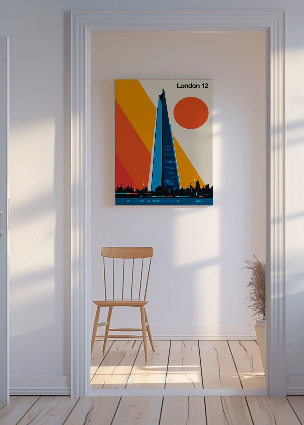 Stadsposter med blå skyskrapa