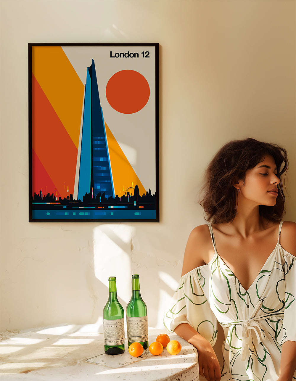 Stadsposter med blå skyskrapa