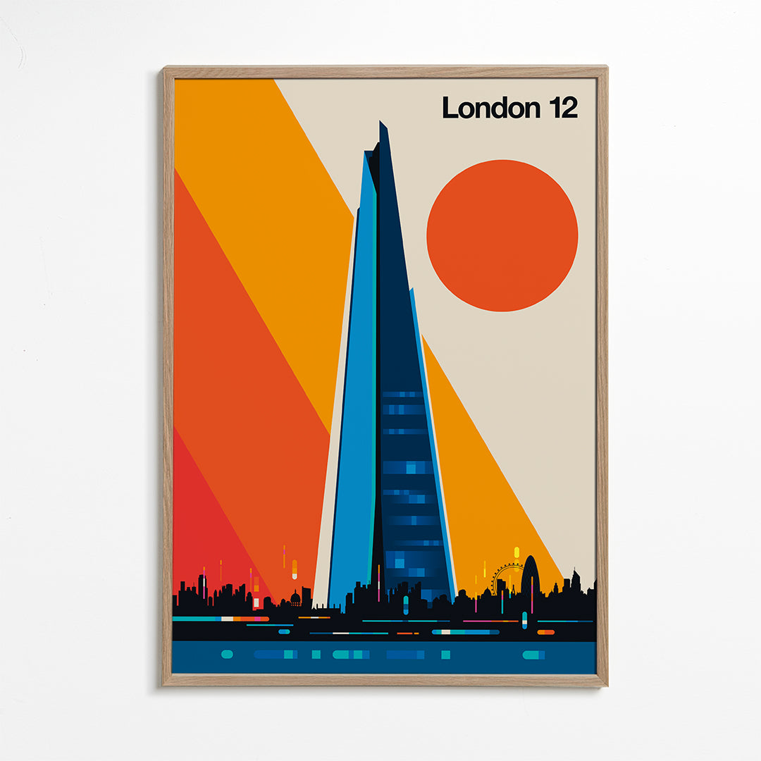 Stadsposter med blå skyskrapa