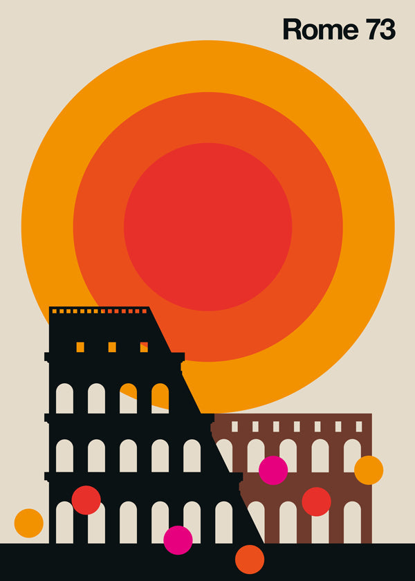 Reseaffisch Rome 73, Colosseum grafisk vintage