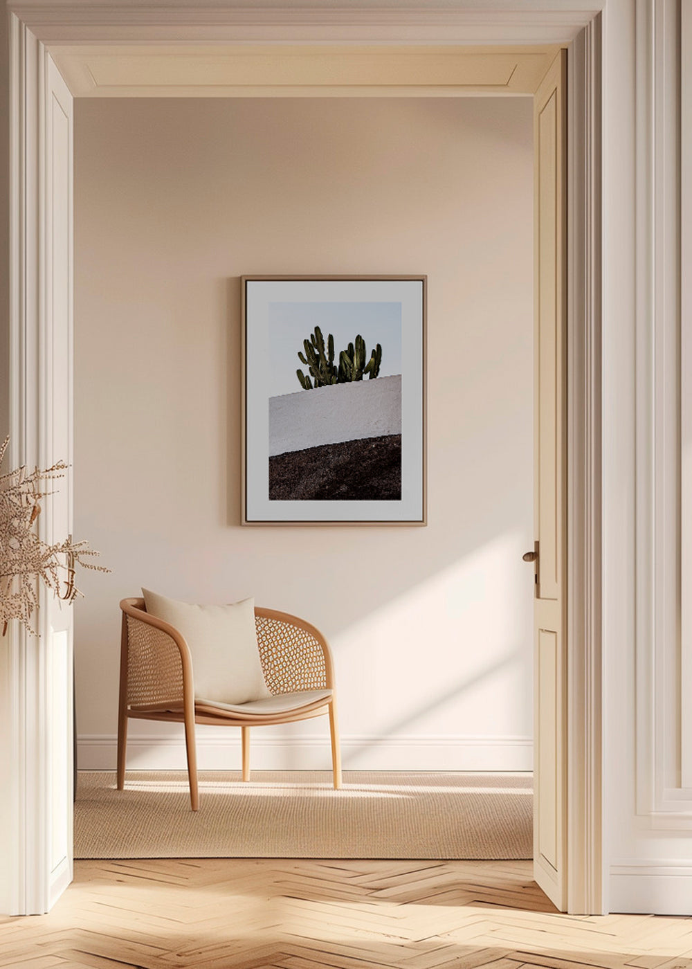 Botanisk poster vertikal med kaktus mot vägg