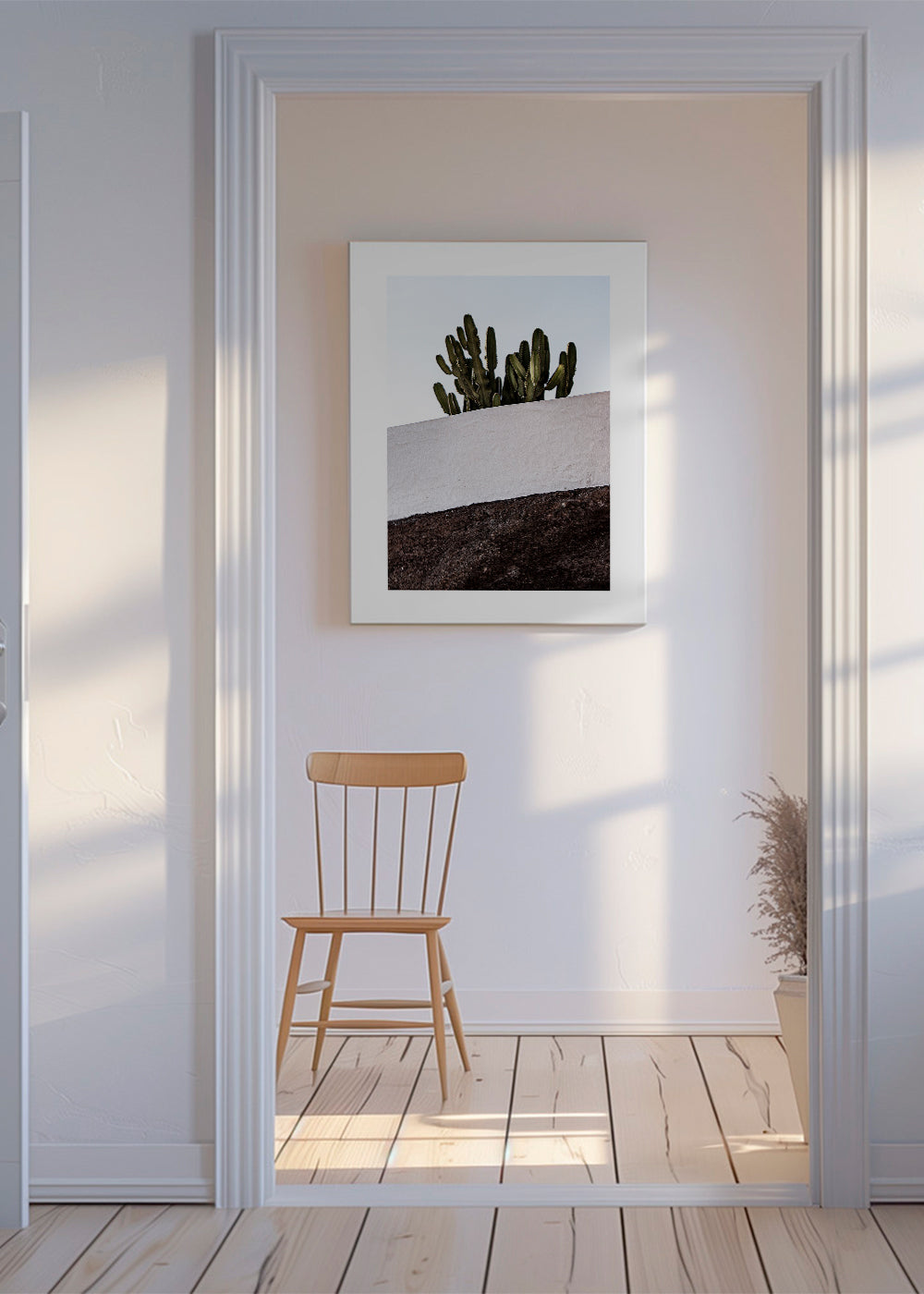 Botanisk poster vertikal med kaktus mot vägg