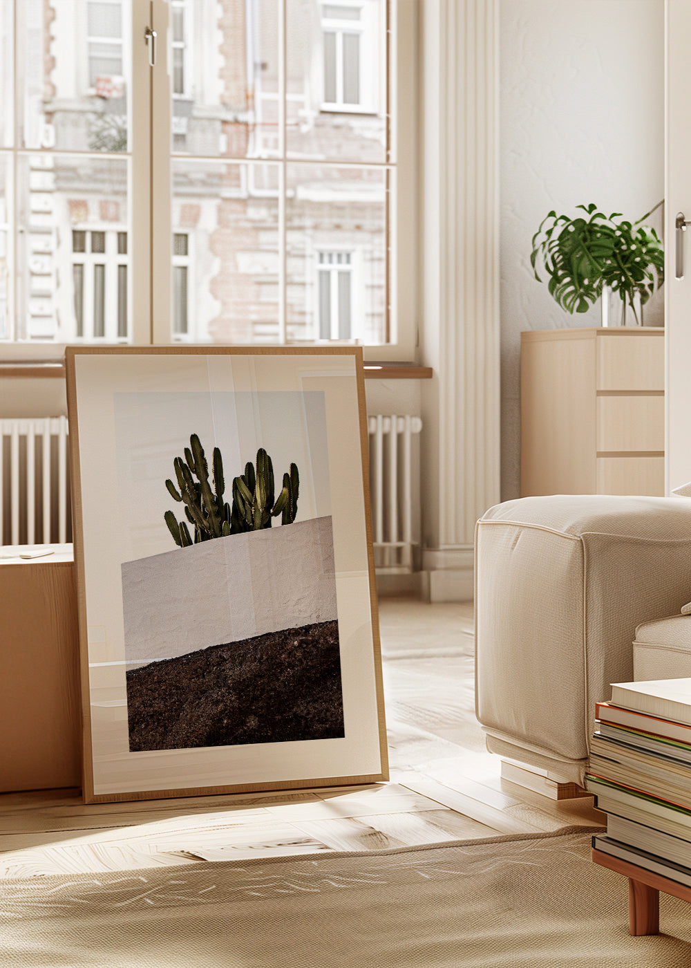 Botanisk poster vertikal med kaktus mot vägg