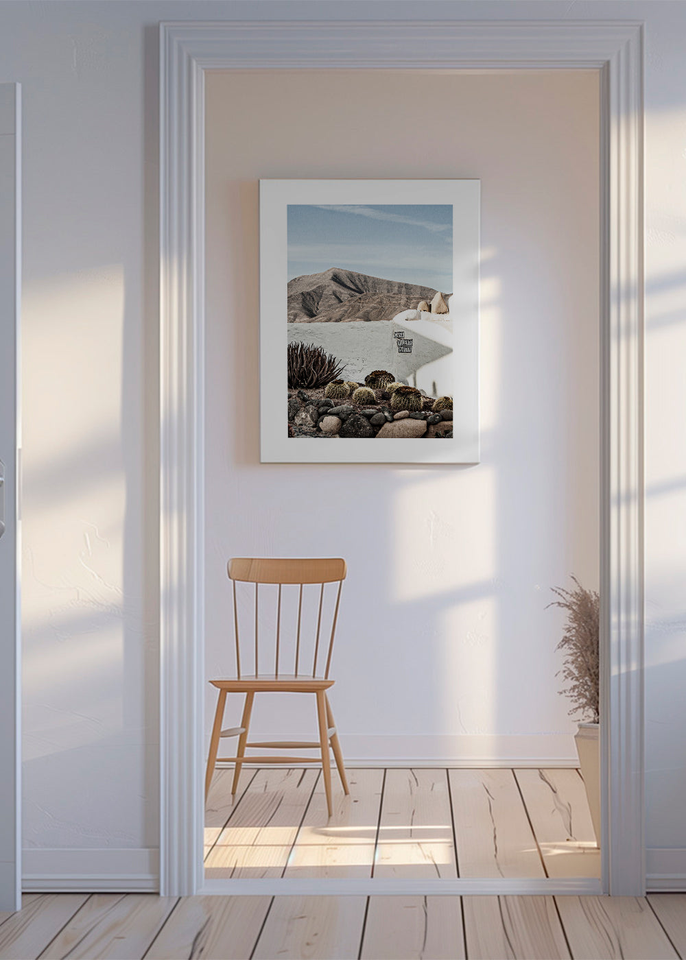 Botanisk poster med kaktus och vulkanrygg