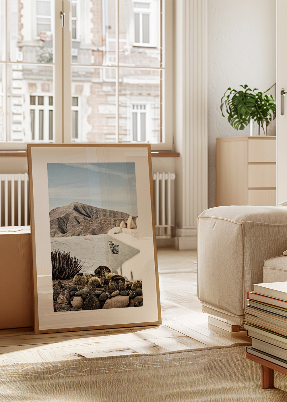 Botanisk poster med kaktus och vulkanrygg