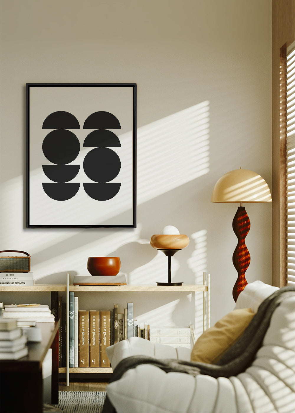 Geometrisk tavla minimal med cirklar och halvor