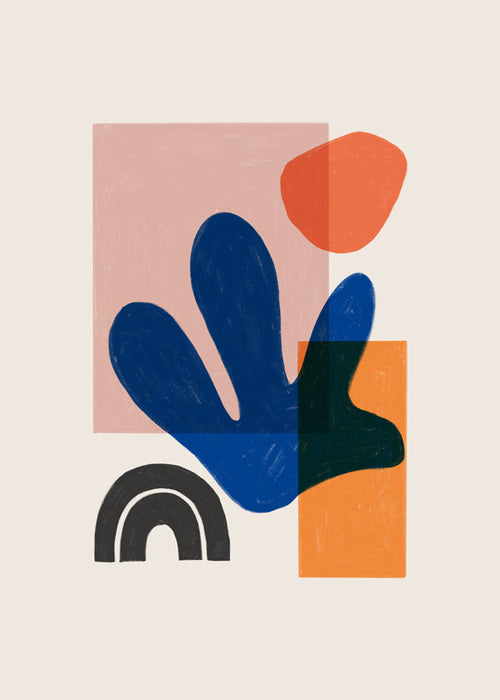 Abstrakt konstverk med organiska blå former