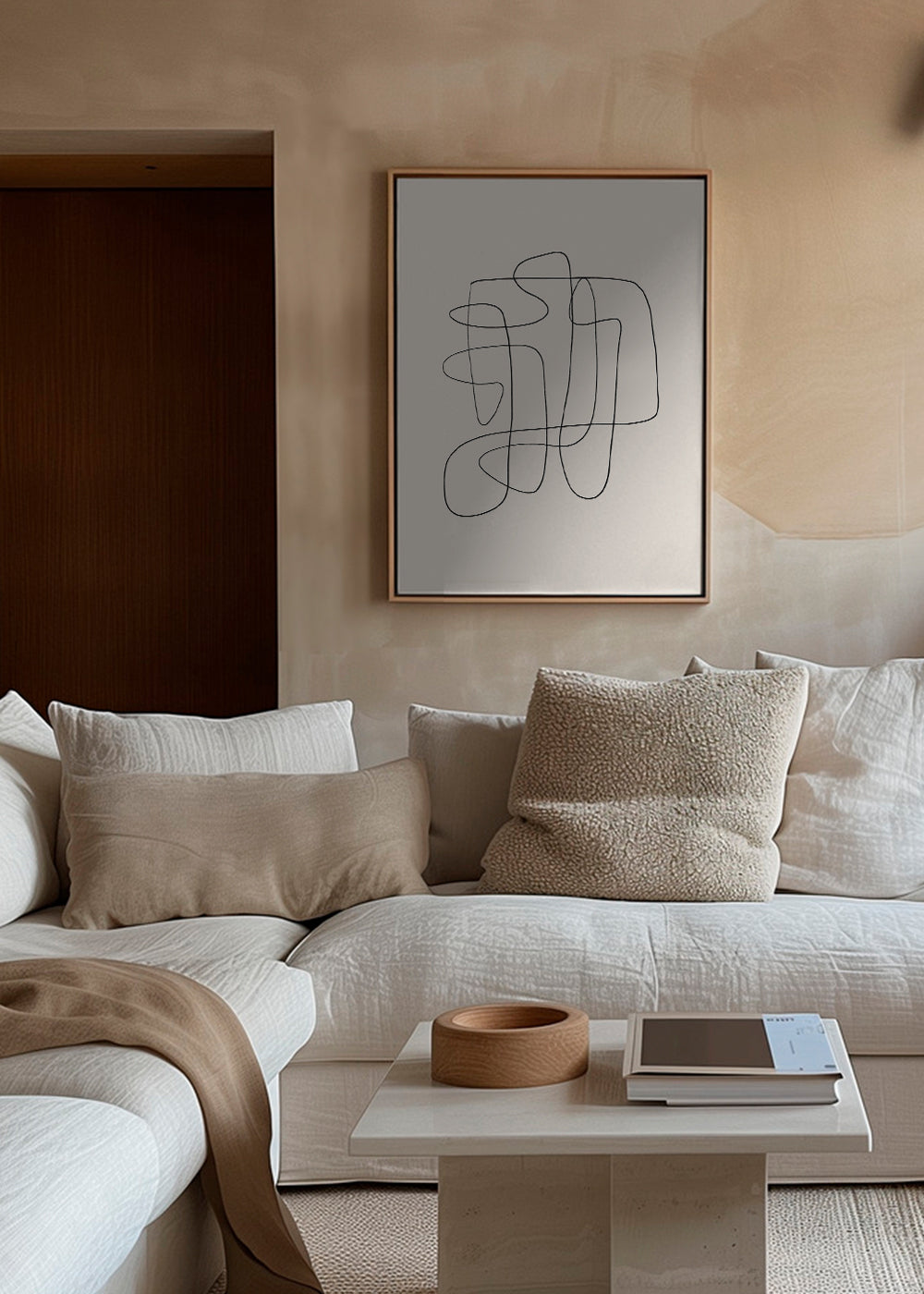 Minimalistisk design med kontinuerlig linje på beige bakgrund