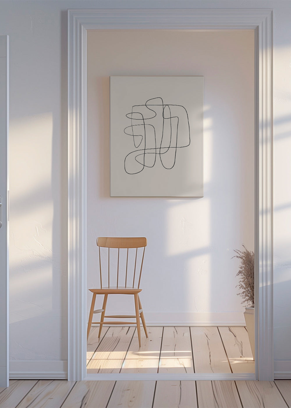 Minimalistisk design med kontinuerlig linje på beige bakgrund
